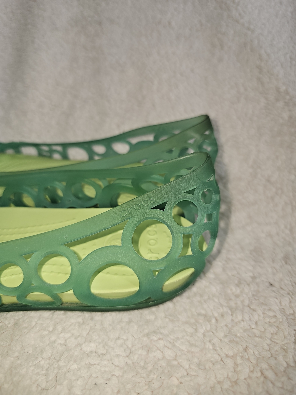 Crocs Adrina Womens 8 Green Jelly Shoe Peep Toe Flats Waterproof. - Picture 3 of 13